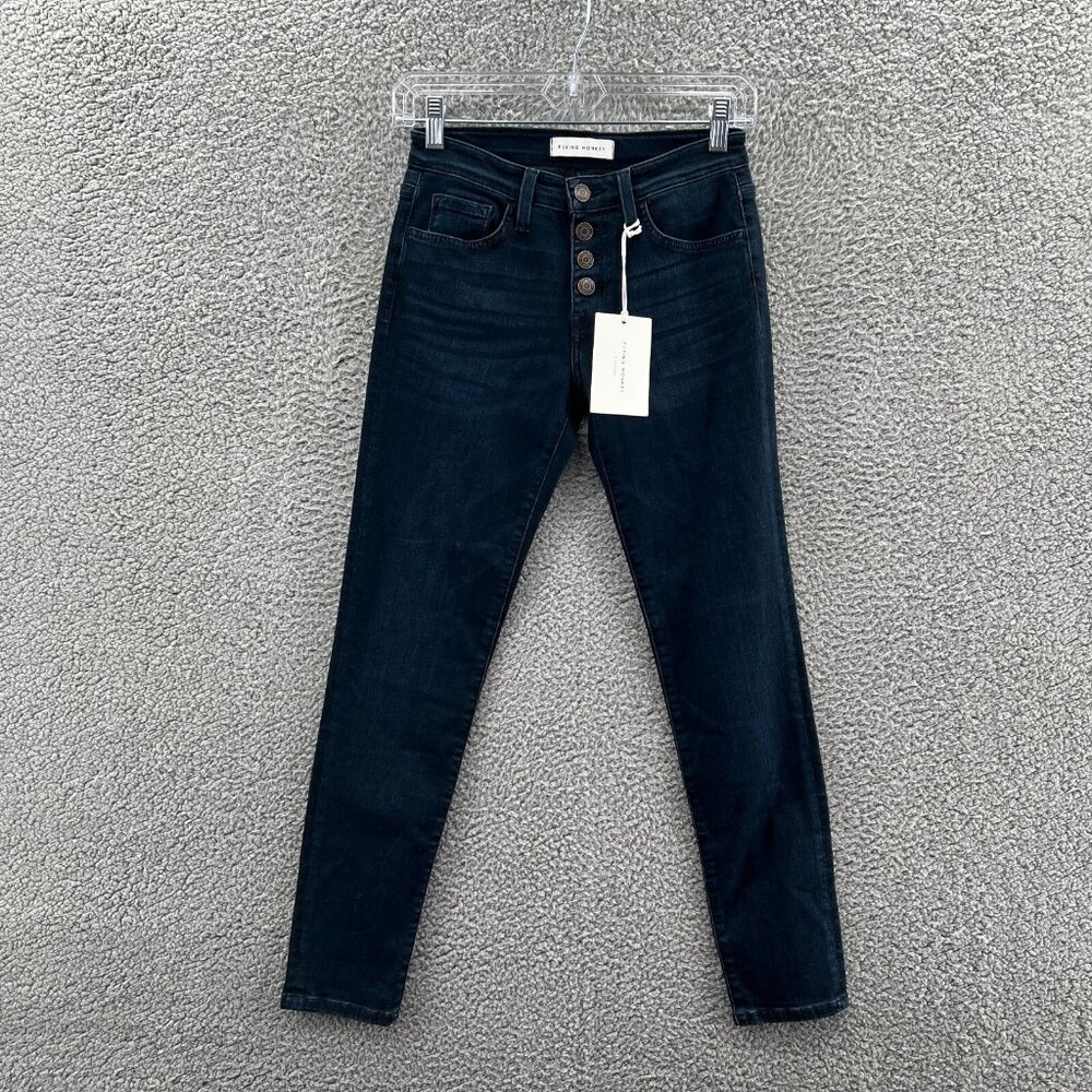 New Flying Monkey Jeans Womens 24 Button Fly Skinny Black Label - Picture 1 of 10